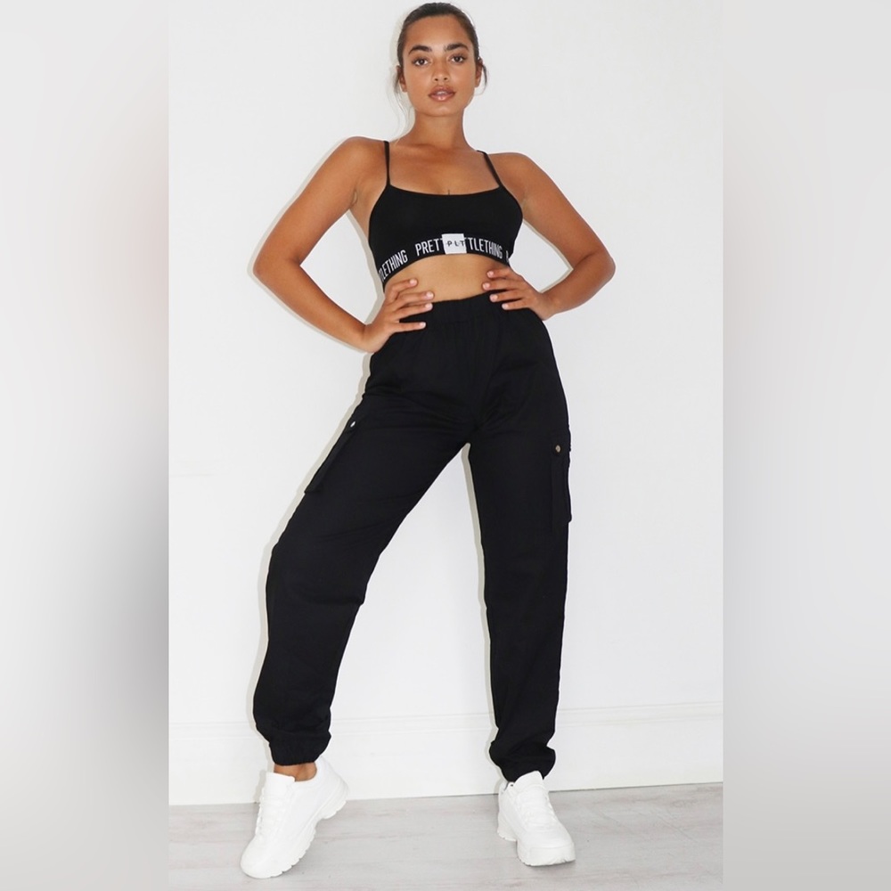 PLT Petite Black Pocket Detail Cargo Pant